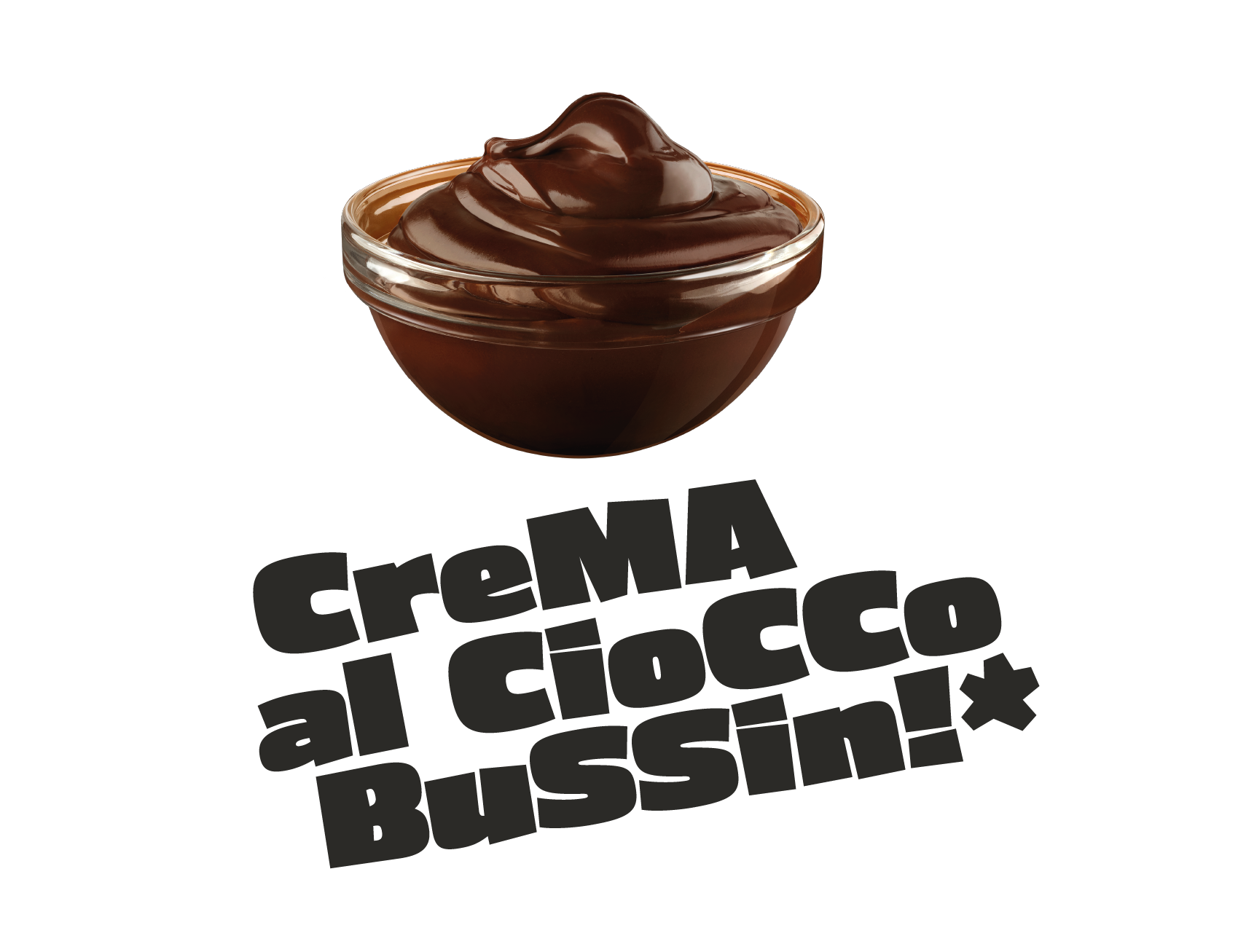 Scritta "crema al ciocco bussin!" con ciotola con crema al cioccolato