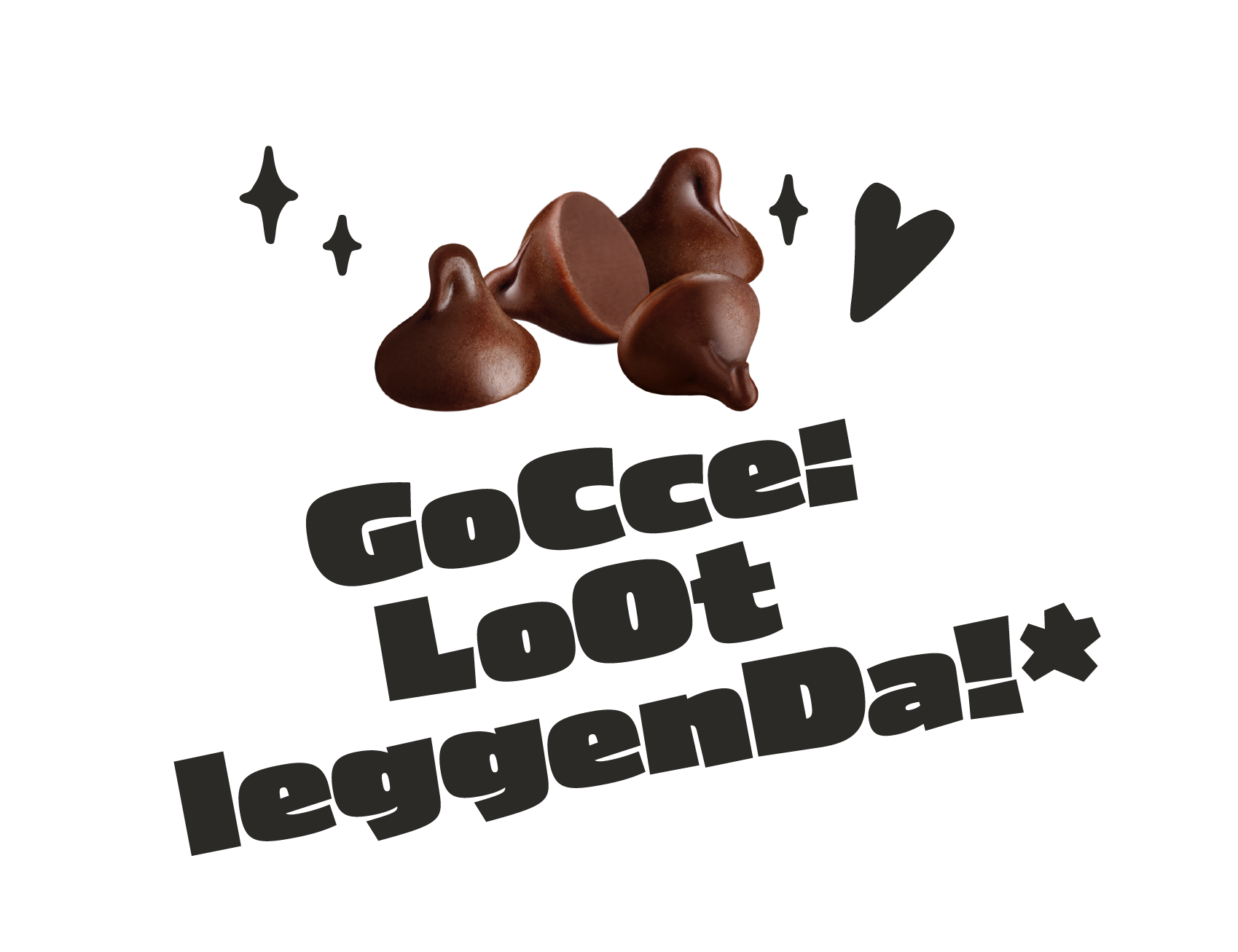 Scritta "Gocce: loot leggenda!" con gocce di cioccolato