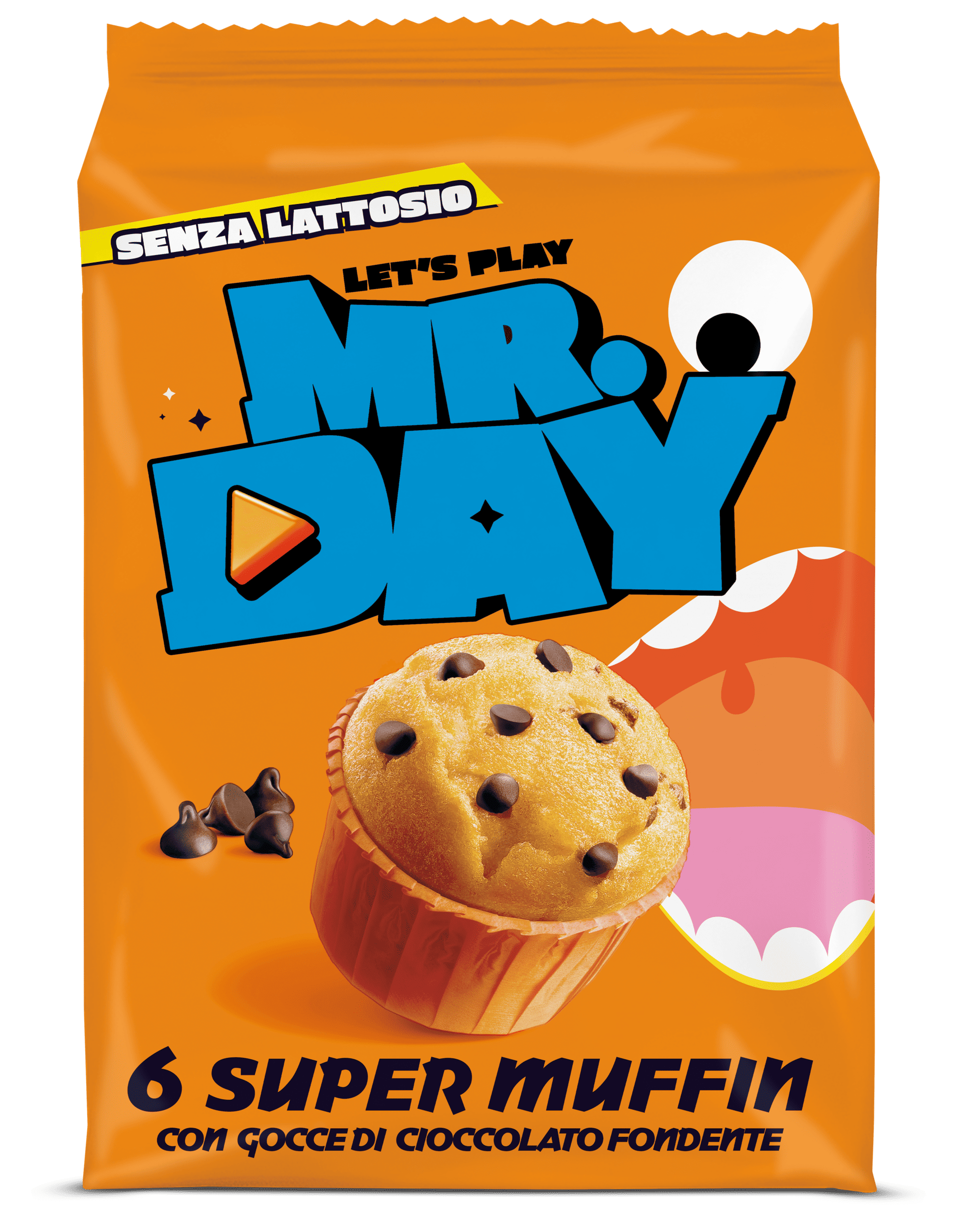 confezione dei muffin con gocce di cioccolato fondente di Mr.Day vista frontalmente