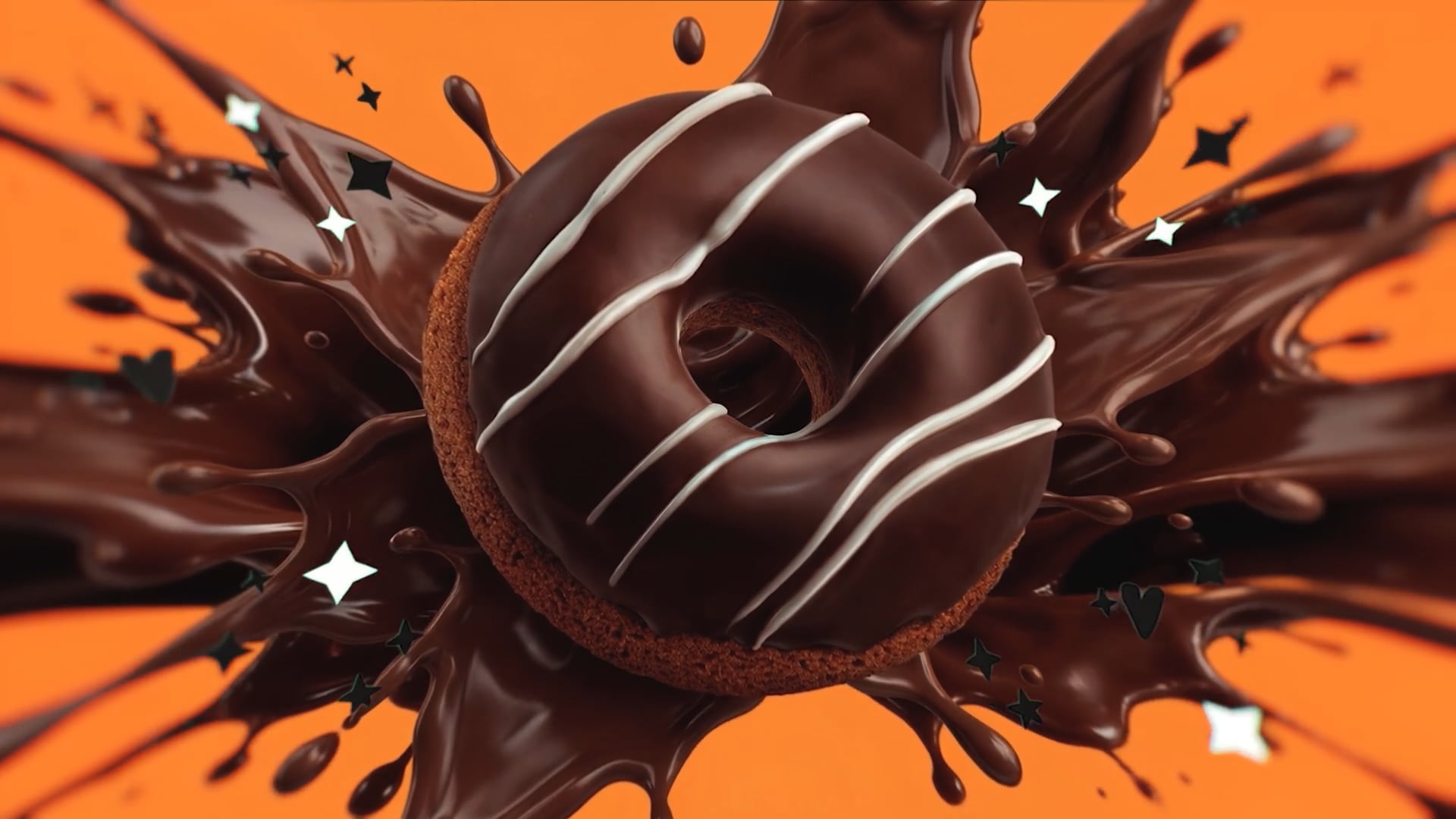 Donut al cioccolato con esplosione di cioccolata sullo sfondo